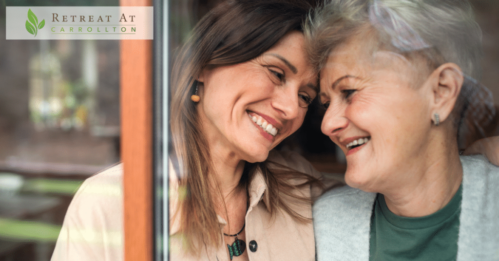 The benefits of assisted living for seniors: a close up portrait of a happy senior mother with her adult daughter